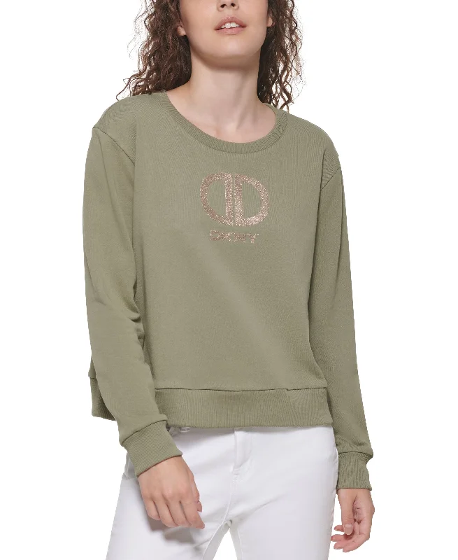 DKNY Glitter Logo Sweatshirt Hoodie with Ribbed Hem Stretchable Secure