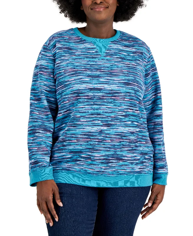 Karen Scott Plus Size Fleece Sweatshirt Hoodie with Patch Decorative Personalized