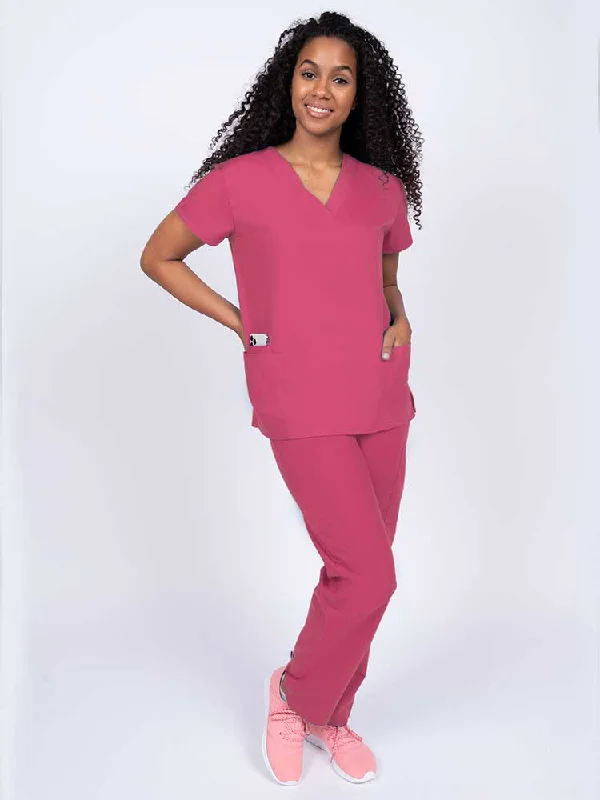 Luv Scrubs Women's Scrub Set V-neck Top & Petite Pants | Shocking Pink Comfortable Jogger Trousers Luv Scrubs Women's Scrub Set V-neck Top & Petite Pants | Shocking Pink Comfortable Jogger Trousers