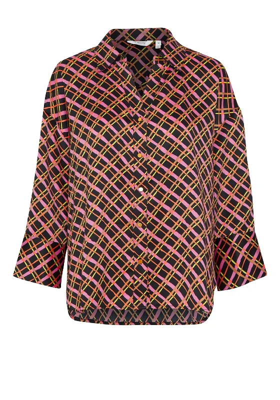B.Young Trine Vibrant Pattern Crepe Blouse, Black Mix Silky Tunic Blouse