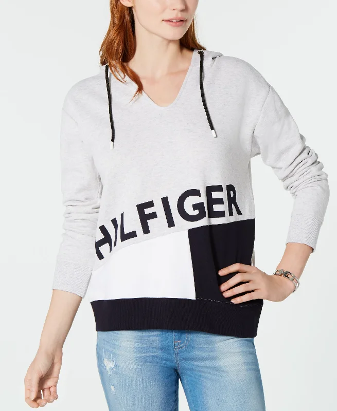 Tommy Hilfiger Hooded Logo Print Sweatshirt Hoodie with Color Block Contrast Stylish Tommy Hilfiger Hooded Logo Print Sweatshirt Hoodie with Color Block Contrast Stylish