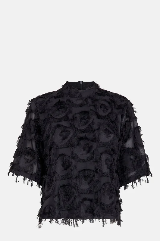 Maica High Neck Blouse Black Feminine Tie Blouse