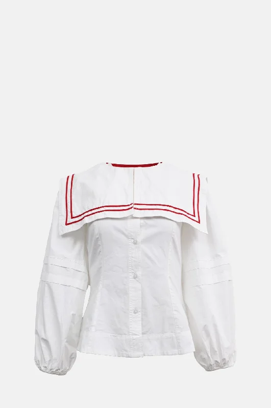 Elise Blouse White with Red Piping Sleeveless Summer Blouse