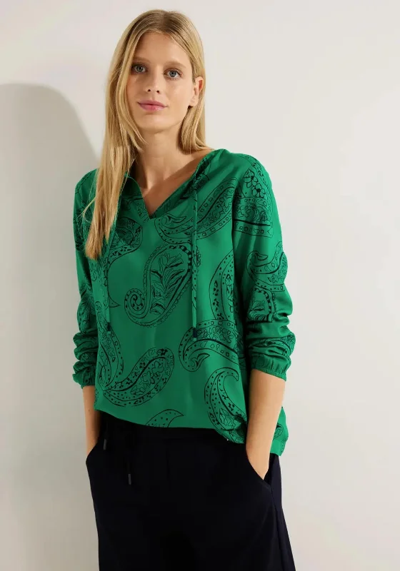Cecil V-Neck Paisley Print Blouse, Easy Green Delicate Pleat Blouse