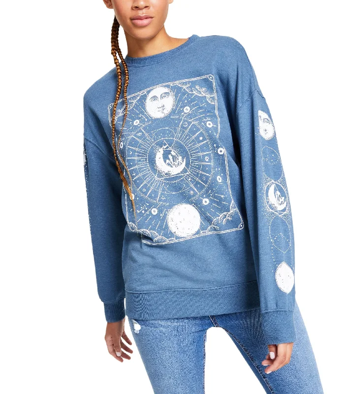 Juniors' Celestial Graphic Sweatshirt Hoodie with Longline Fit Extended Stylish