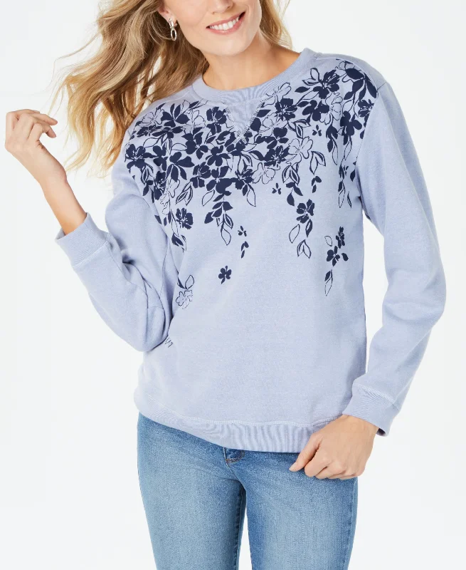 Karen Scott Petite Falling Petal Sweatshirt Hoodie with Hem Raw Edge Edgy Unfinished