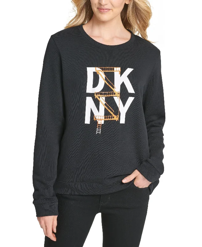 DKNY Glitter Logo Sweatshirt Hoodie with High Neck Warm Protective