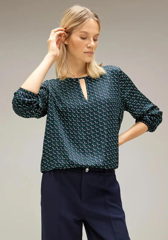 Street One Cutout Neckline Print Blouse, Gentle Green Side Tie Blouse