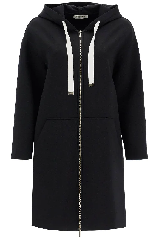 Long Hoodie With Hood Zurca  - Black Hoodie with Metallic Shiny Futuristic