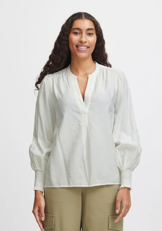 B.Young Bine Balloon Sleeve Tunic Blouse, Off-White Classic Striped Blouse