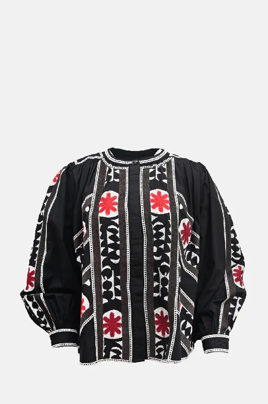 Lena Embroidered Blouse Morelia Pleated Collar Blouse