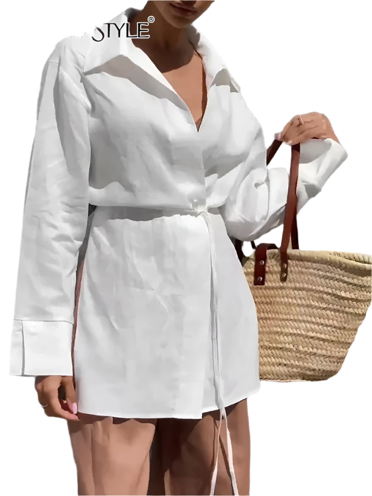 Women's Side Split Blouse Fashion Designer Long-Sleeve Tops Chic Wrap Blouse