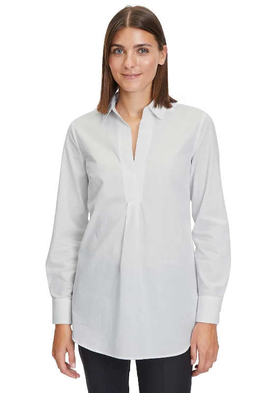Betty Barclay Long Casual Blouse, White Ruched Sleeve Blouse