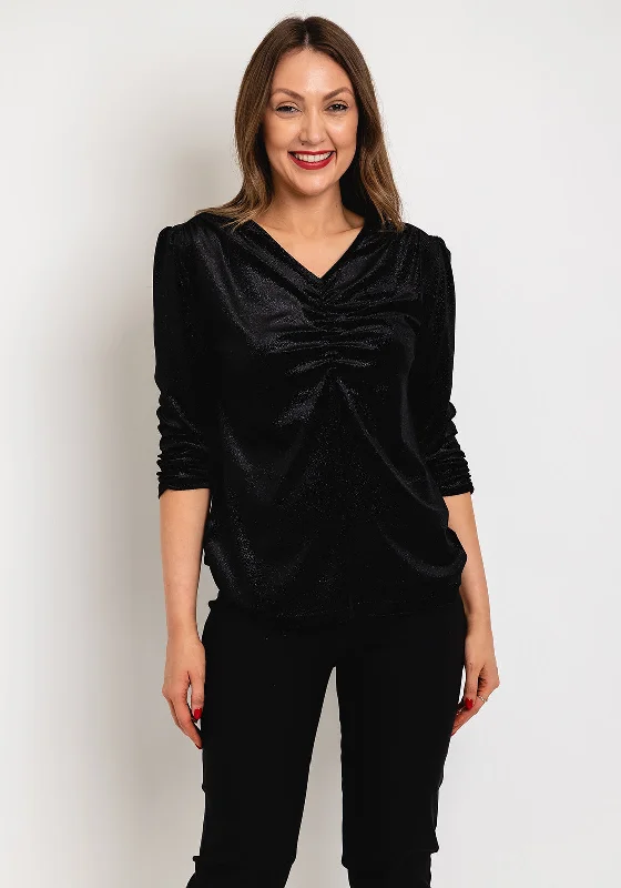 Leon Collection Ruched Detail Shimmer Blouse, Black Classic Striped Blouse