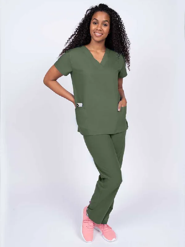 Luv Scrubs Women's Scrub Set V-neck Top & Cargo Pants | Olive Green Relaxed Lounge Trousers Luv Scrubs Women's Scrub Set V-neck Top & Cargo Pants | Olive Green Relaxed Lounge Trousers