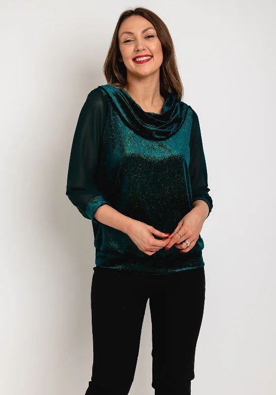 Leon Collection Cowl Neck Shimmer Blouse, Forest Green Pastel Color Blouse