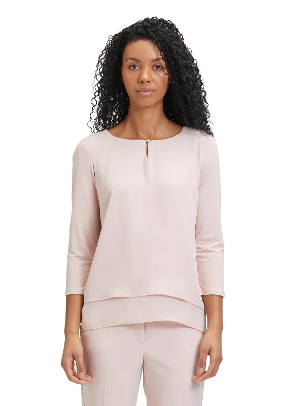 Betty Barclay Keyhole Cutout Neckline Chiffon Blouse, Misty Light Rose Boho Chic Blouse