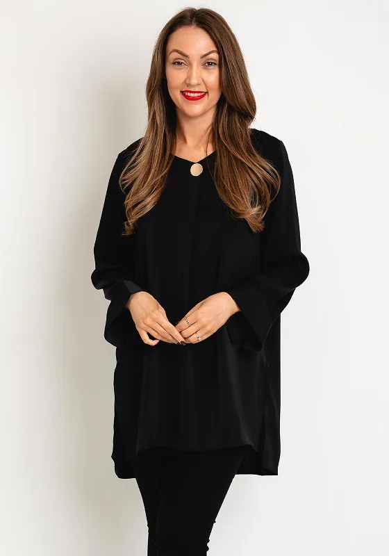 Serafina Collection Satin Blouse, Black Feminine Tie Blouse