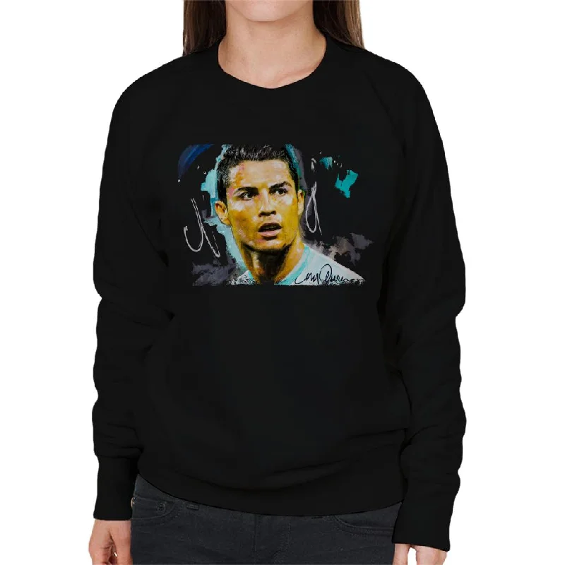 Sidney Maurer Original Portrait Of Footballer Cristiano Ronaldo Women's Sweatshirt Hoodie with High-Low Hem Asymmetrical Trendy Sidney Maurer Original Portrait Of Footballer Cristiano Ronaldo Women's Sweatshirt Hoodie with High-Low Hem Asymmetrical Trendy