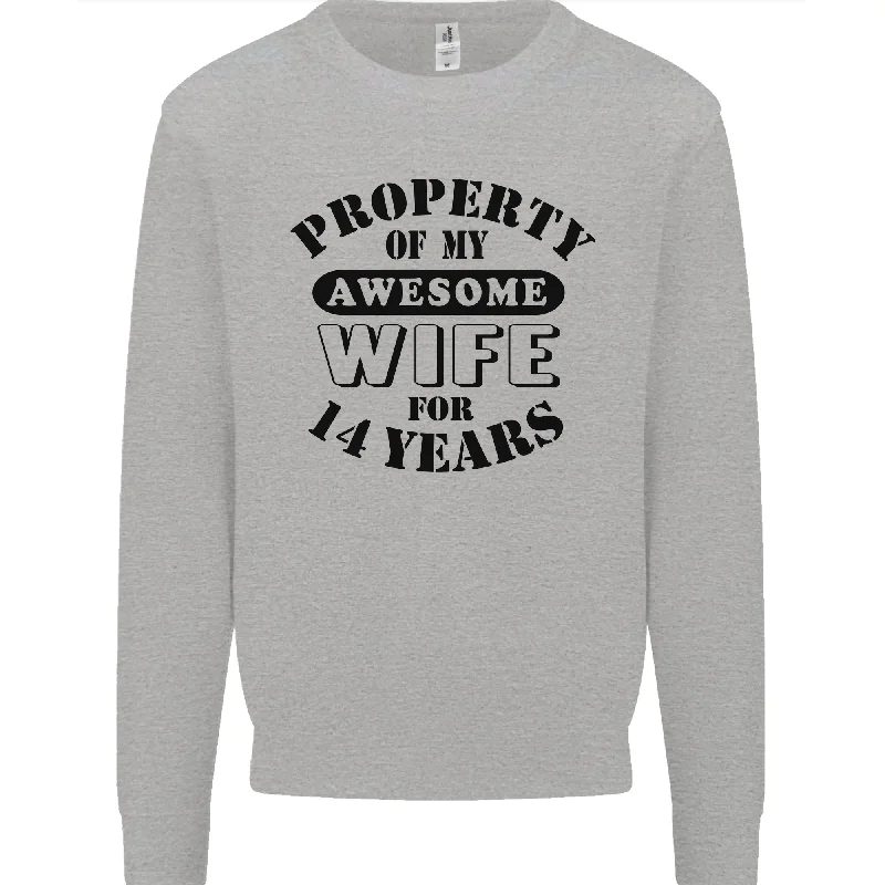 14th Wedding Anniversary 14 Year Funny Wife Mens Sweatshirt Jumper Hoodie with Raw Hem Edgy Unfinished 14th Wedding Anniversary 14 Year Funny Wife Mens Sweatshirt Jumper Hoodie with Raw Hem Edgy Unfinished