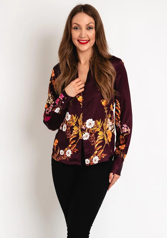 Guess Rita Floral Satin Blouse, Plum Flowy Bohemian Blouse