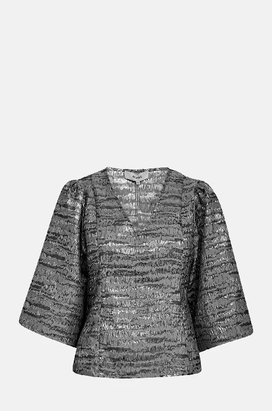 Melbi V-Neck Blouse Gunmetal Classic Striped Blouse