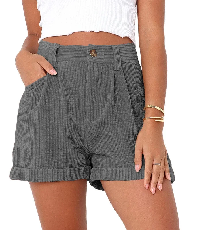 Ladies Solid Color High Waist Short Pants HY9065 Casual Drawstring Pants