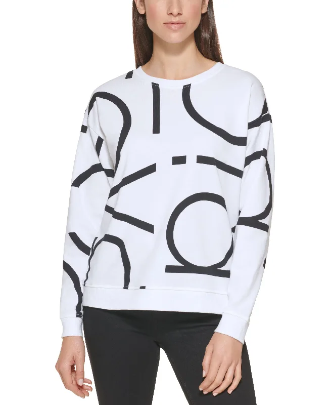 Calvin Klein Allover Logo Print Sweatshirt Hoodie with Button Placket Classic Preppy Calvin Klein Allover Logo Print Sweatshirt Hoodie with Button Placket Classic Preppy