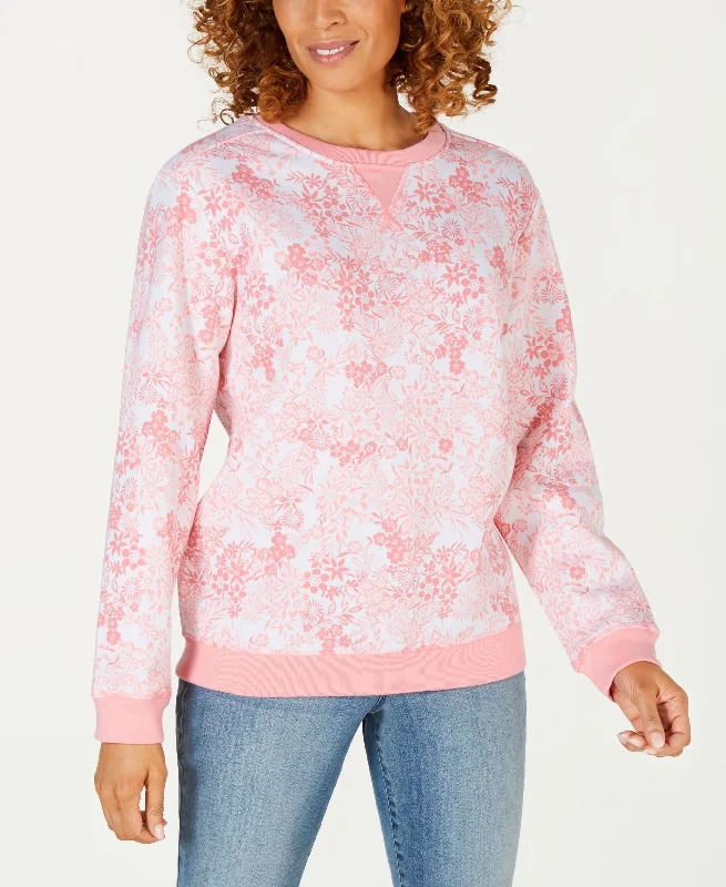 Karen Scott Floral Print Sweatshirt Hoodie with Velcro Closure Adjustable Secure