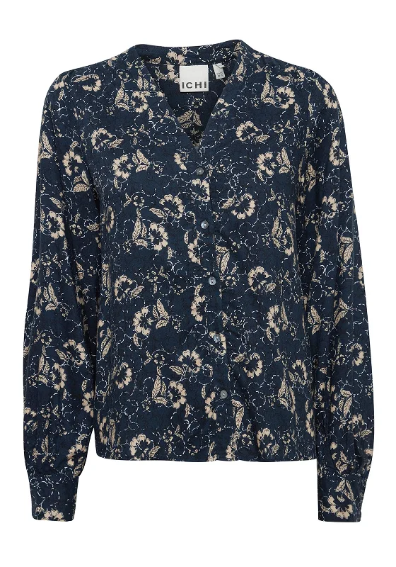 Ichi Nasreen Floral Blouse, Total Eclipse Double Button Blouse