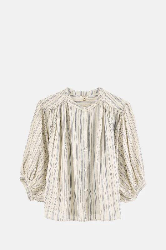 Ink Blouse Stripe A Semi-Sheer Blouse
