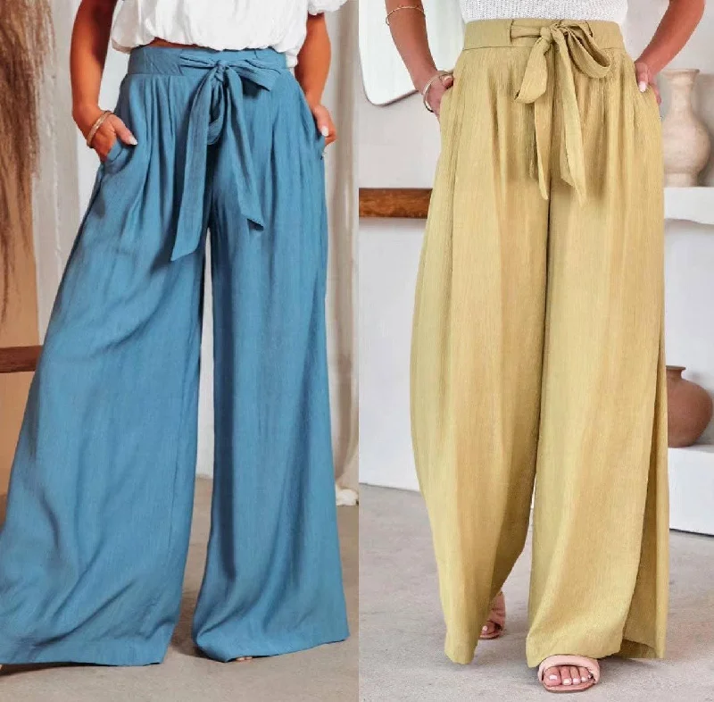Ladies Solid Color High Waist Wide Leg Pants RX6607 Chic Black Leggings