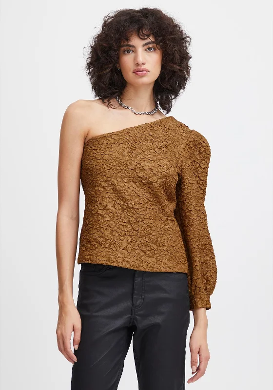 Ichi Jacque Embossed One Sleeve Blouse, Rubber Slim Fit Blouse