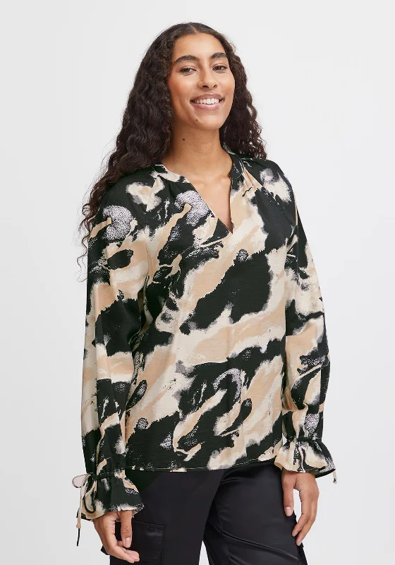 B.Young Hamma V-Neck Marble Print Blouse, Birch Mix Classic White Blouse