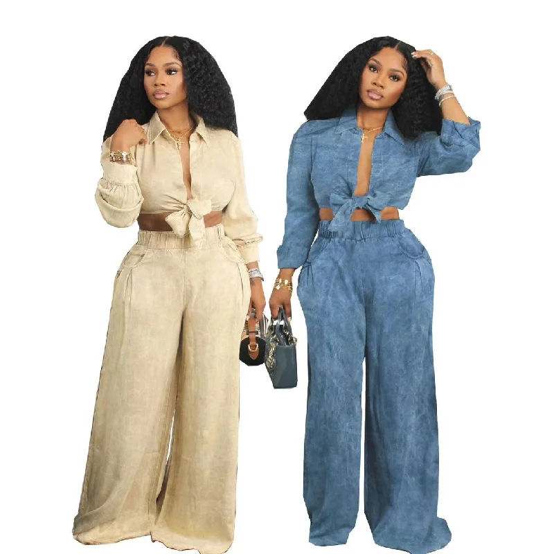 Long-sleeved casual wide-leg pants 2pc set(CL12284) Comfortable Fleece Pants