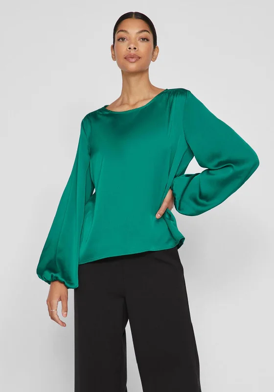 Vila Dorita Round Neck Blouse, Ultramarine Green Chic Wrap Blouse