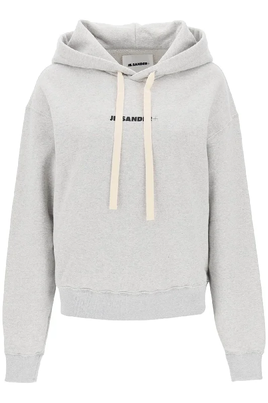 Hoodie With Logo Print  - Grey Hoodie Dress Longline Feminine