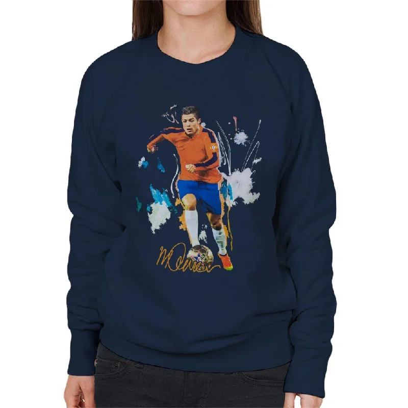 Sidney Maurer Original Portrait Of Football Star Cristiano Ronaldo Women's Sweatshirt Hoodie with Rhinestones Sparkly Elegant Sidney Maurer Original Portrait Of Football Star Cristiano Ronaldo Women's Sweatshirt Hoodie with Rhinestones Sparkly Elegant