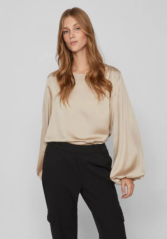 Vila Dorita Round Neck Blouse, Feather Grey Classic White Blouse