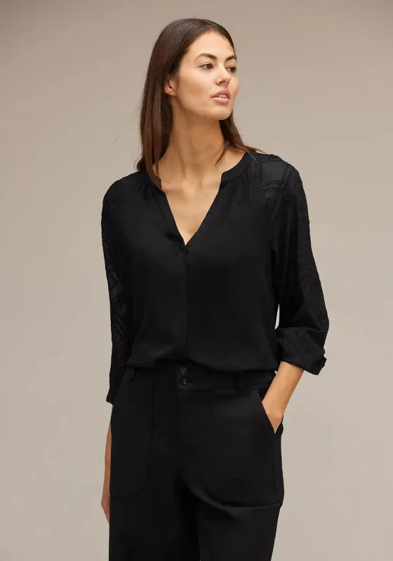 Street One Decorative Chiffon Sleeve Blouse, Black Smart Casual Blouse
