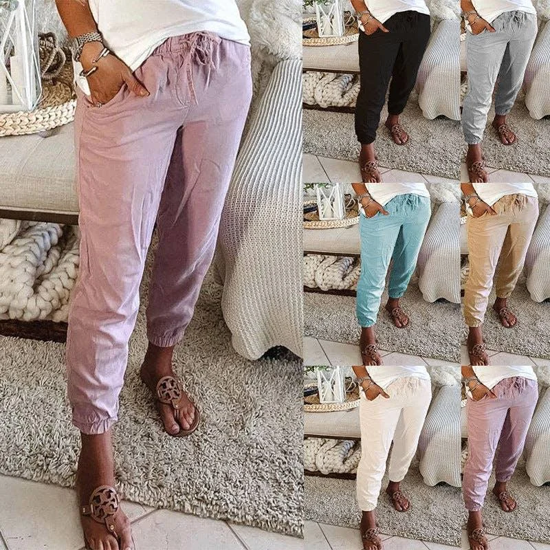 Solid Color Waist Tie Tourse Ladies Pants SKP8020 Classic Pleated Pants
