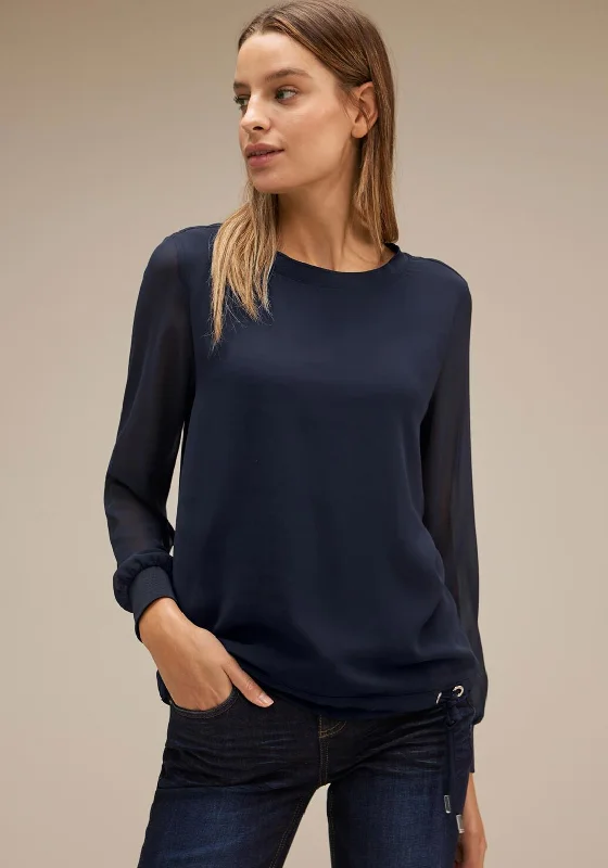 Street One Chiffon Sleeve Blouse, Deep Blue Elegant Semi-Sheer Blouse