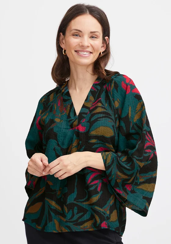 Fransa Illi Woven Floral Blouse, Ponderosa Pine Mandarin Collar Blouse