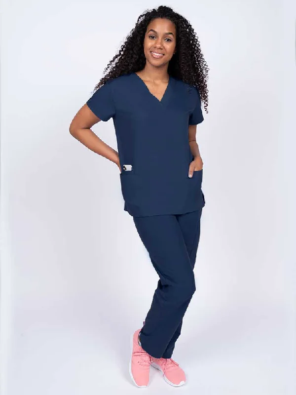 Luv Scrubs Women's Scrub Set V-neck Top & Petite Pants | Navy Blue Comfortable Maternity Pants Luv Scrubs Women's Scrub Set V-neck Top & Petite Pants | Navy Blue Comfortable Maternity Pants