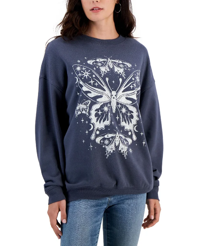 Juniors' Butterfly Graphic-Print Sweatshirt Hoodie with Hem Ribbing Snug Secure