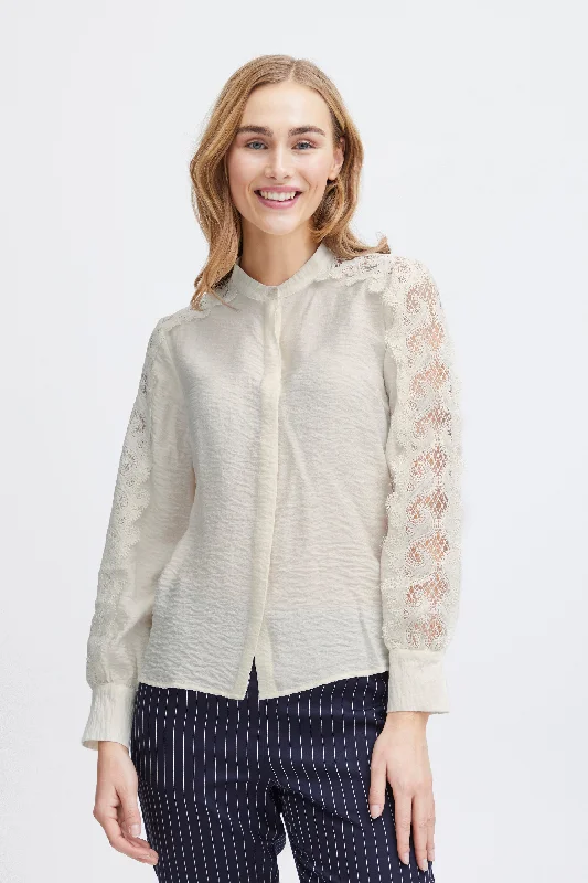 Fransa Blondie Embroidered Sleeve Blouse, Arctic Wolf Feminine Puff Blouse