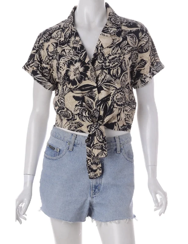Label Peggy S/S Print tie Blouse Stretchy Fitted Blouse