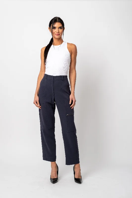 Utility Cropped Zipper Pant Comfortable Denim Trousers