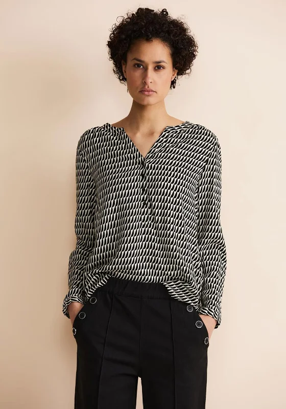 Street One Slit Neckline Bamika Style Blouse, Black Slim Fit Blouse