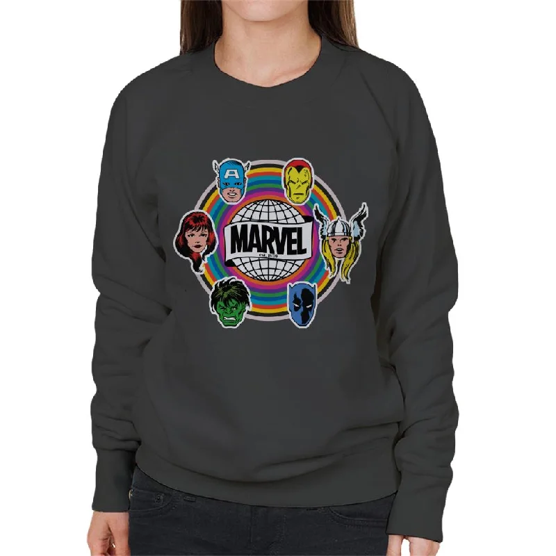 Marvel Comic Retro Avengers Heads Logo Women's Sweatshirt Hoodie with Elastic Cuffs Stretchable Comfortable Marvel Comic Retro Avengers Heads Logo Women's Sweatshirt Hoodie with Elastic Cuffs Stretchable Comfortable